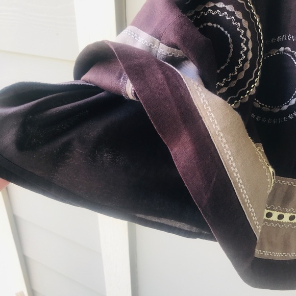 Talbots Petite Brown Linen Appliqué Full Skirt Size 8P - Picture 3 of 6